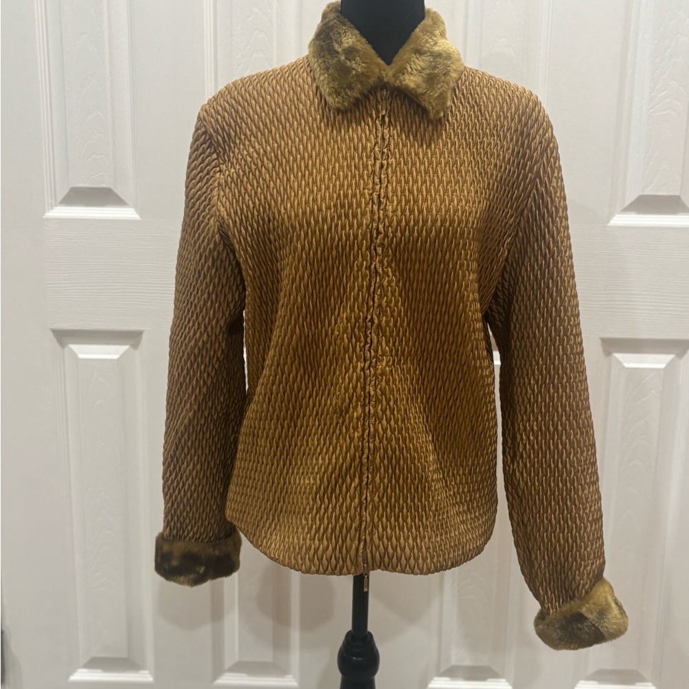 Samuel Dong Golden Faux Fur Jacket Size L